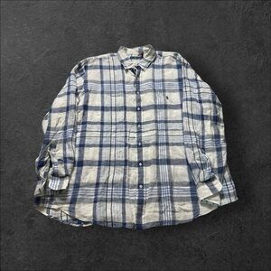 ralph lauren linen shirt men’s 3XB blue white striped short sleeve preppy